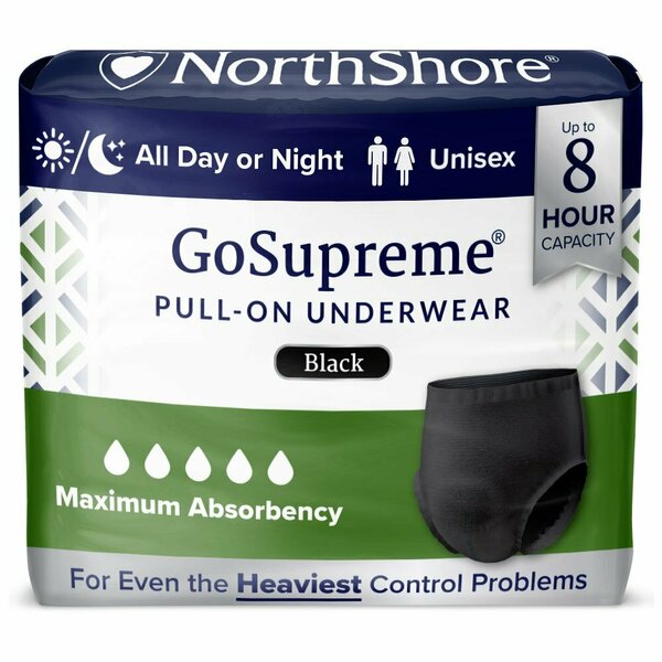 Northshore GoSupreme Pull-On Underwear, Black, Small, 22"-32", 56PK 2101